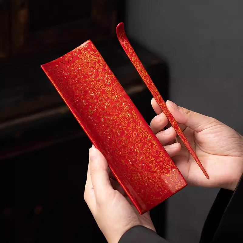 Lacquered Bamboo and Wood Tea Scoop and Tea Pusher