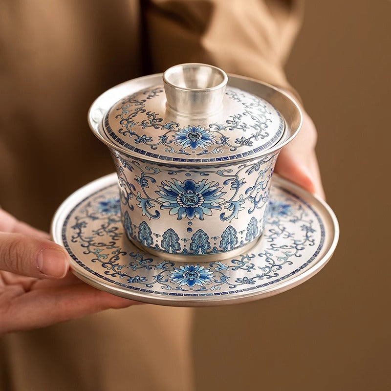 Gilded Silver Good Fortune Lotus Three Layered Covered Bowl Set