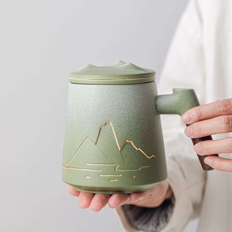 Large capacity Ceramic Mug with Thousand Li River and Mountain Pattern