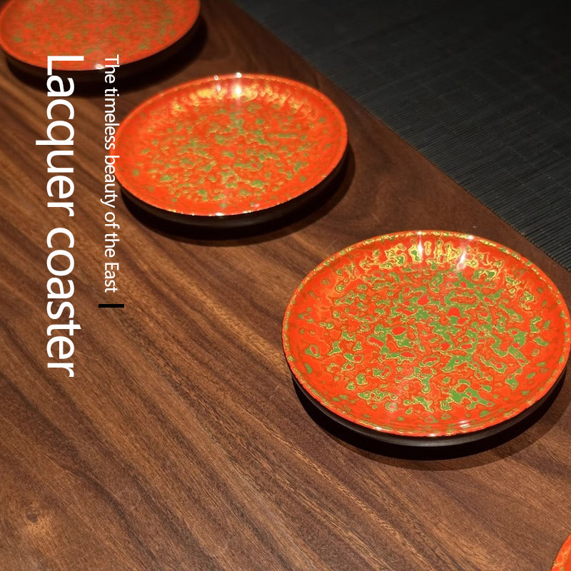 Handmade wooden-body rhino-hide pattern lacquer coaster —Luxurious Plate