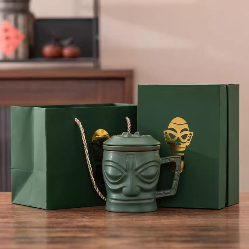 Sanxingdui Mask-shaped Mug with a Lid