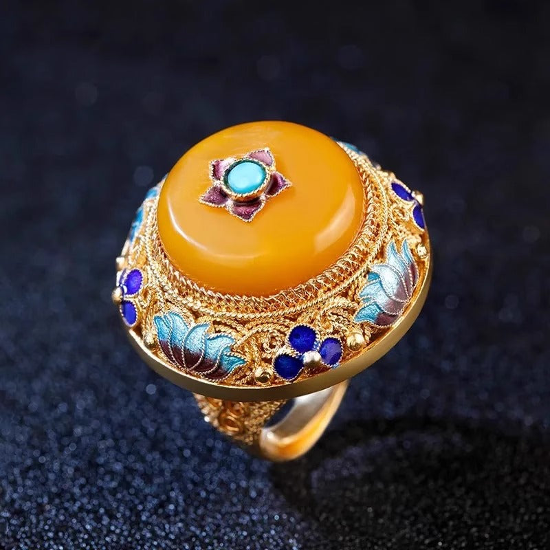 Intangible Cultural Heritage Yellow Jade and Beeswax Ring