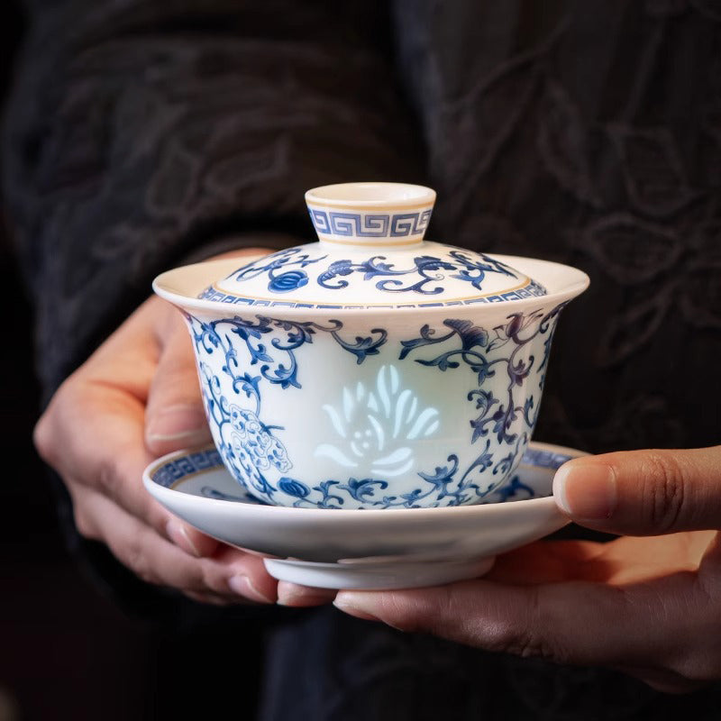 Three Layered Covered Bowl Made of Suet like Jade Porcelain
