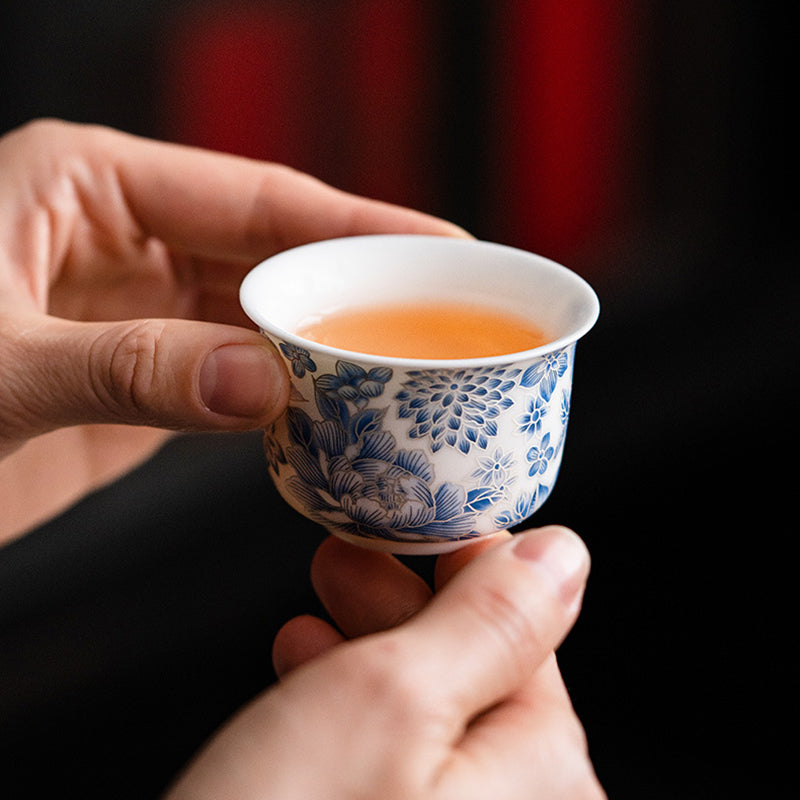 Mutton-Fat Jade Floral Tea Set