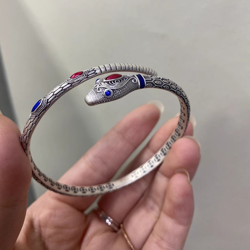 925 silver, gold Spirit snake bracelet, Chinese style enamel, 28.5 grams