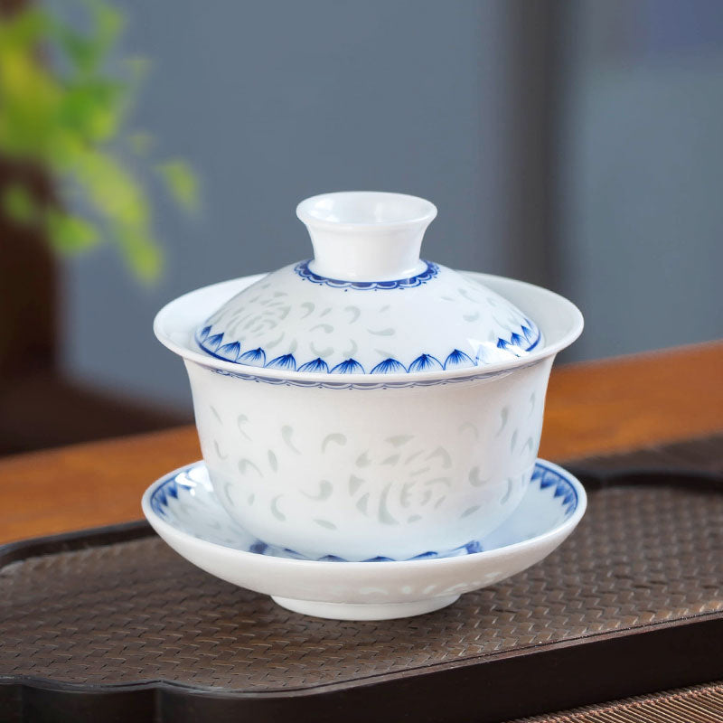 Qinghua Linglong Porcelain Gaiwan Set/Single Teacup