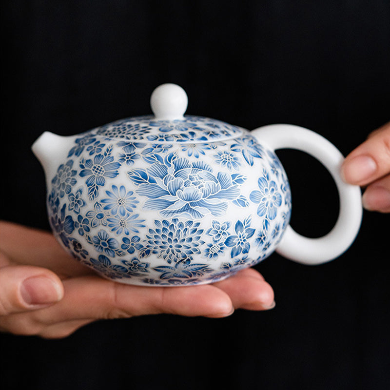 Mutton-Fat Jade Floral Tea Set