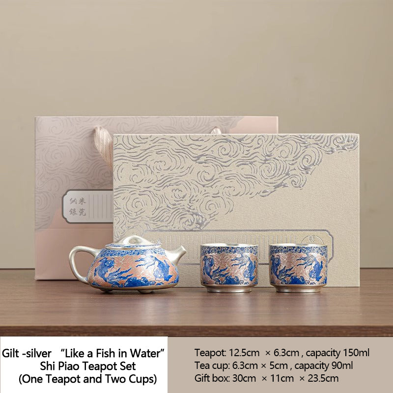 Gilt silver kungfu tea set