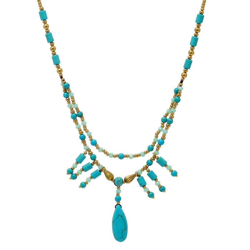 Retro turquoise forehead pendant + agate earrings