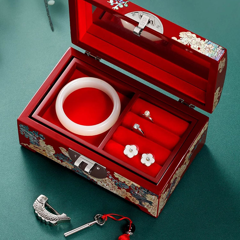 Lacquer Jewelry Box with Magpie & Plum Design — Symbolizing Radiant Joy