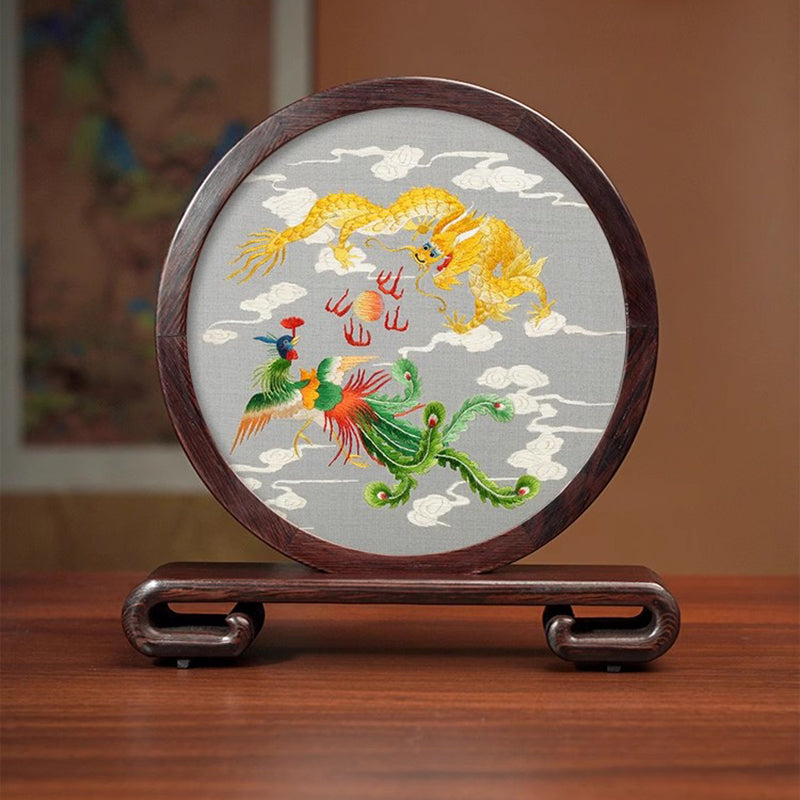 Suzhou embroidery featuring auspicious dragon and phoenix patterns