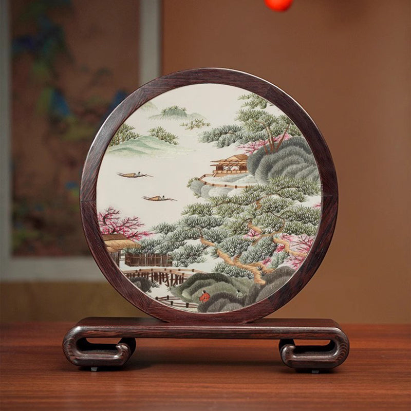 Suzhou embroidery featuring Chinese landscapes, flowers and plants