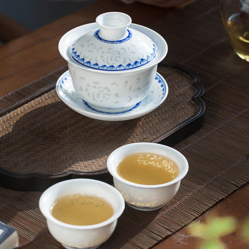 Qinghua Linglong Porcelain Gaiwan Set/Single Teacup