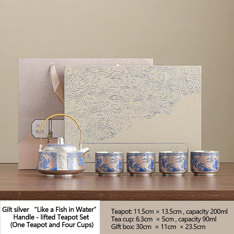 Gilt silver kungfu tea set