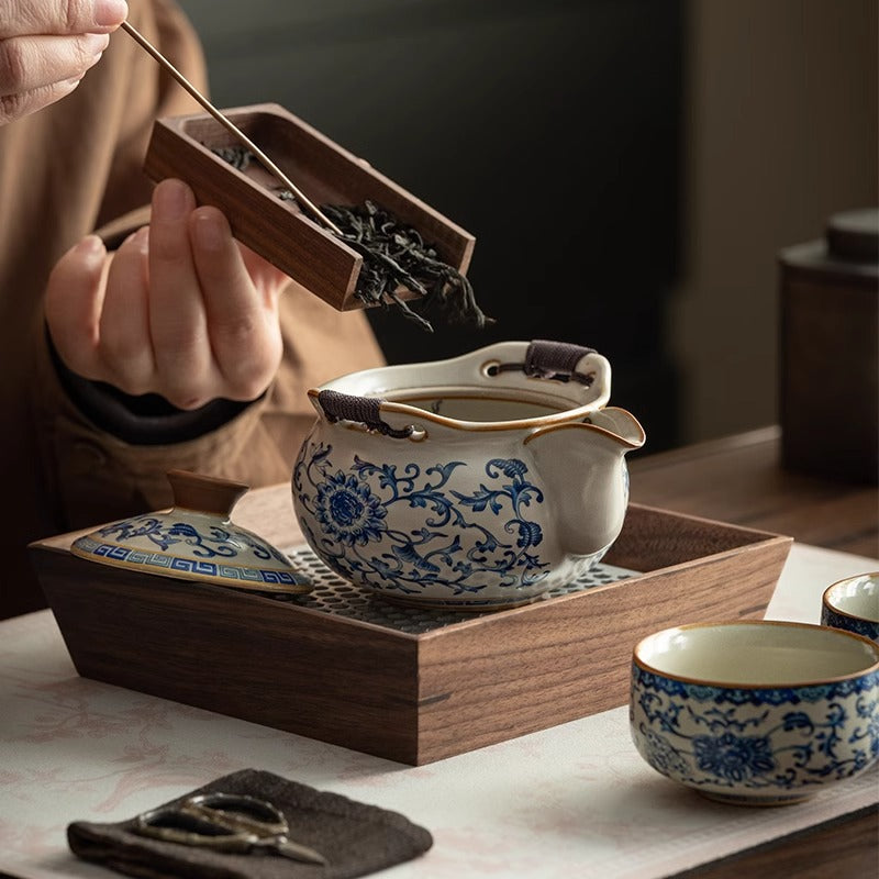 Ru Kiln Gongfu Tea Set with Interlaced Branch Pattern