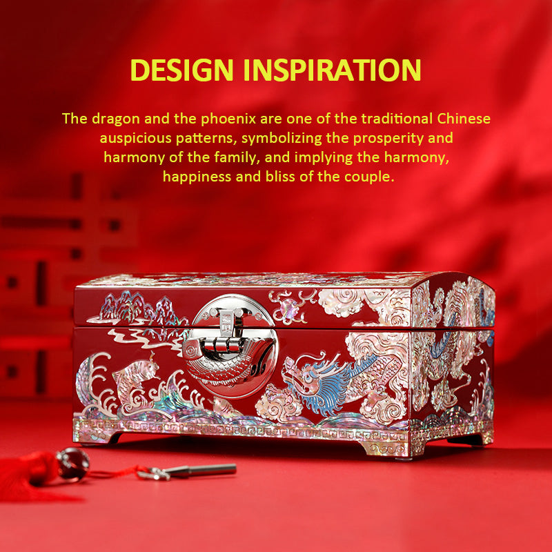 Jewelry box with the pattern of dragon and phoenix symbolizing auspiciousness