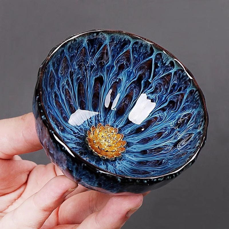 Kiln Variation Golden Lotus Jianzhan