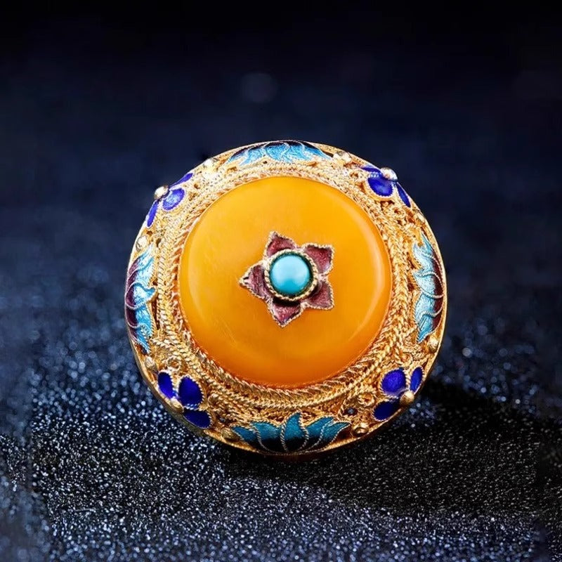 Intangible Cultural Heritage Yellow Jade and Beeswax Ring