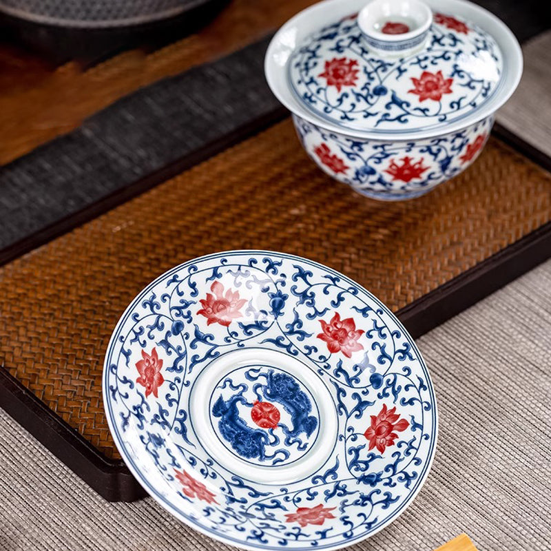 Blue and white Three Layered Covered Bowl with Intertwined Lotus Patterns