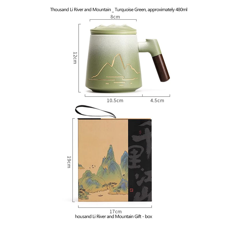 Large capacity Ceramic Mug with Thousand Li River and Mountain Pattern