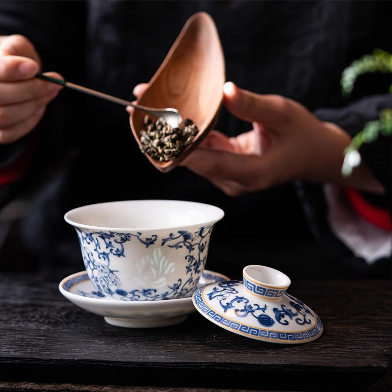 Three Layered Covered Bowl Made of Suet like Jade Porcelain