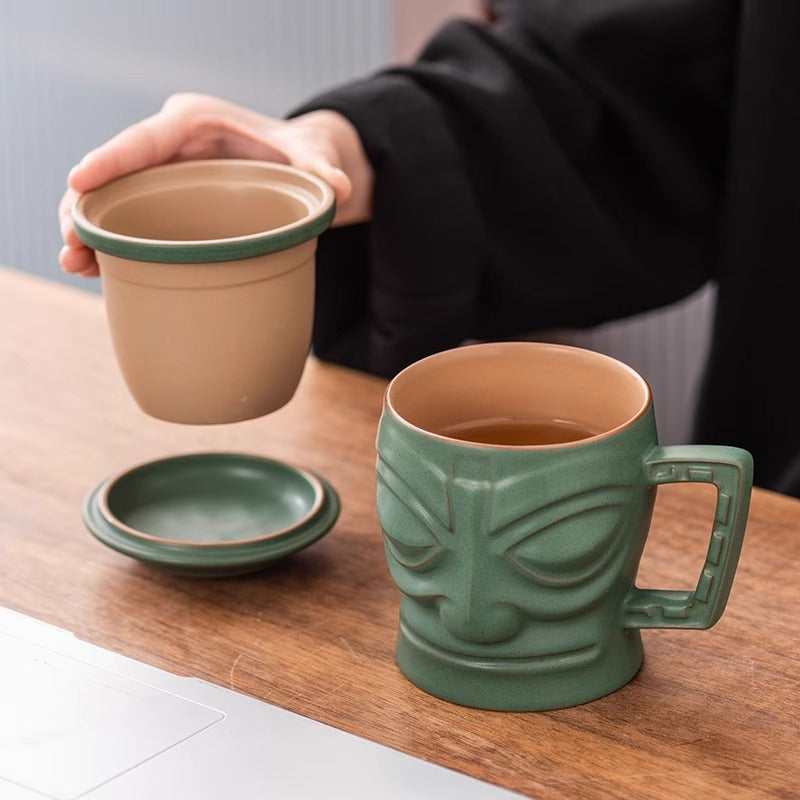 Sanxingdui Mask-shaped Mug with a Lid