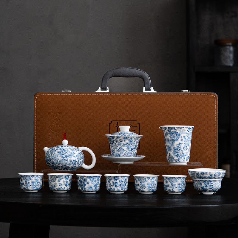 Mutton-Fat Jade Floral Tea Set