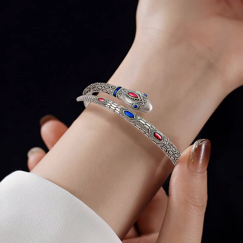 925 silver, gold Spirit snake bracelet, Chinese style enamel, 28.5 grams