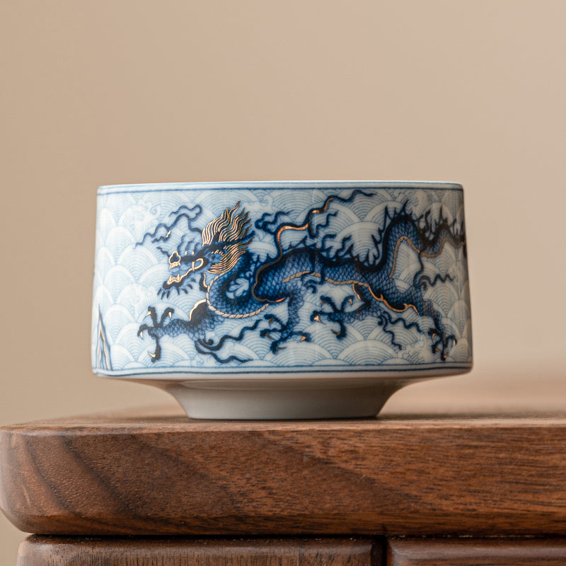Gold and Silver Blue Dragon Tattoo Cup
