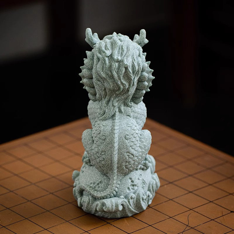 Green sandstone mythical beast Qilin Tea Pet