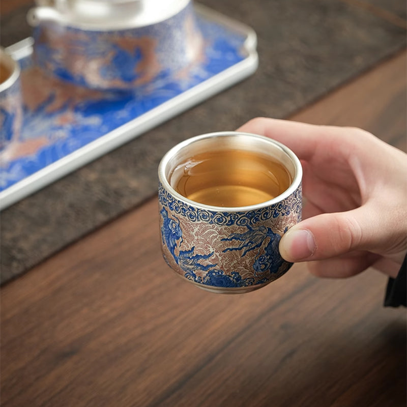 Gilt silver kungfu tea set