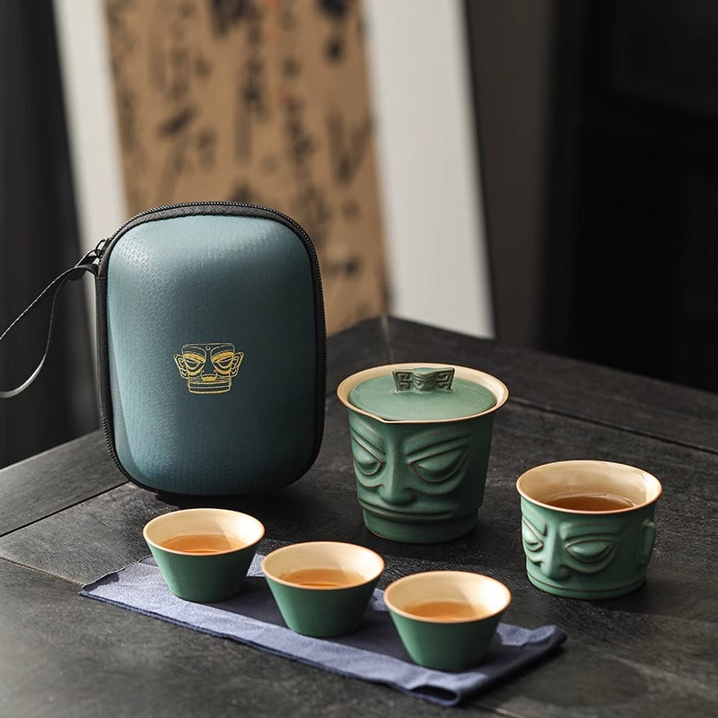 Creative Portable Tea Set with Sanxingdui Elements