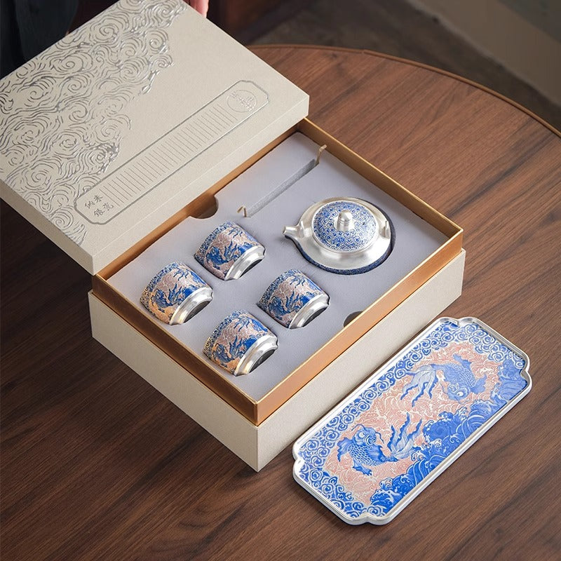 Gilt silver kungfu tea set
