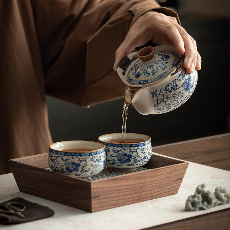 Ru Kiln Gongfu Tea Set with Interlaced Branch Pattern