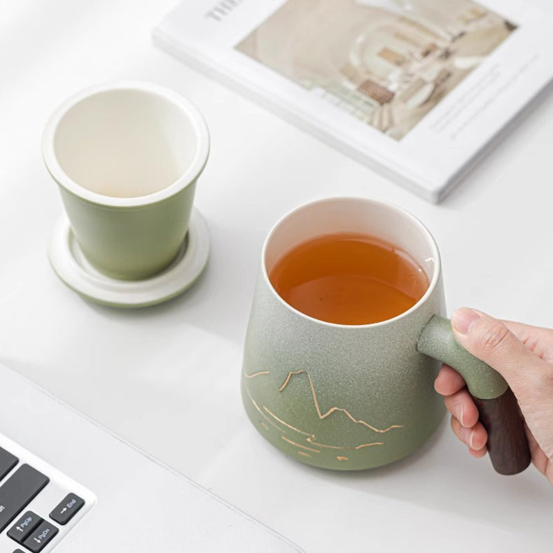 Large capacity Ceramic Mug with Thousand Li River and Mountain Pattern