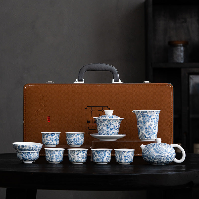 Mutton-Fat Jade Floral Tea Set