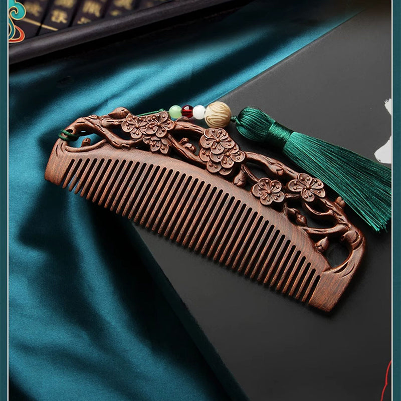 Natural Ebony Carved Comb Chinese Classical Born Beautiful Wooden Comb Antistatic