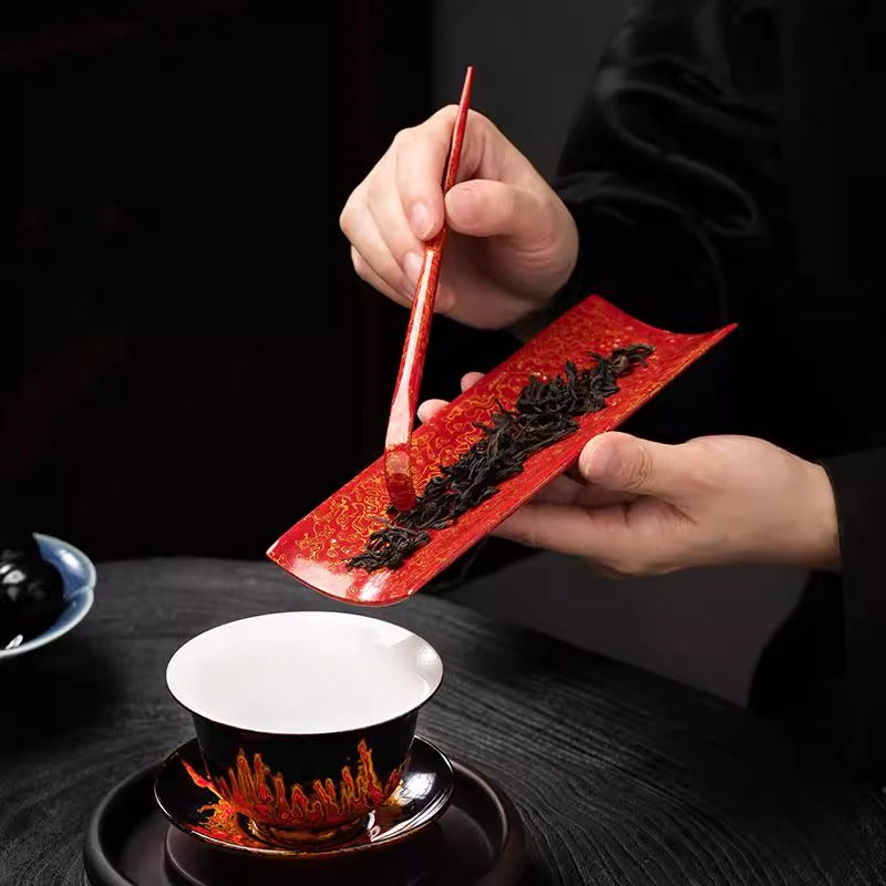 Lacquered Bamboo and Wood Tea Scoop and Tea Pusher
