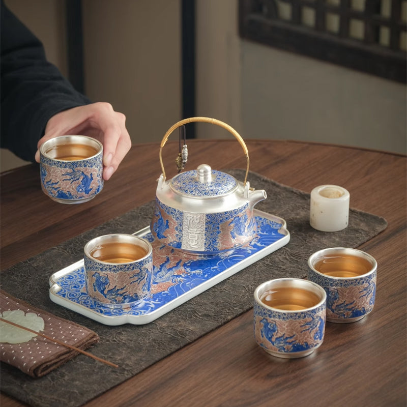 Gilt silver kungfu tea set