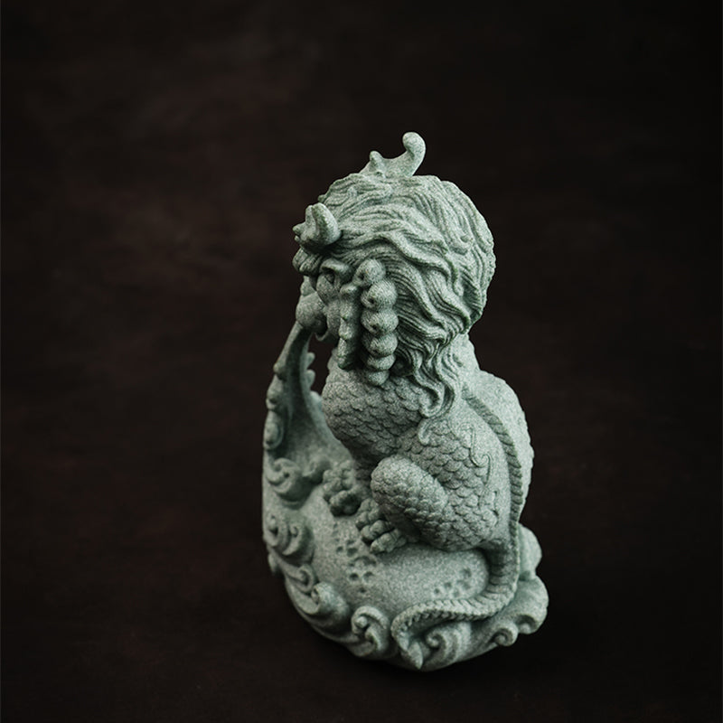 Green sandstone mythical beast Qilin Tea Pet