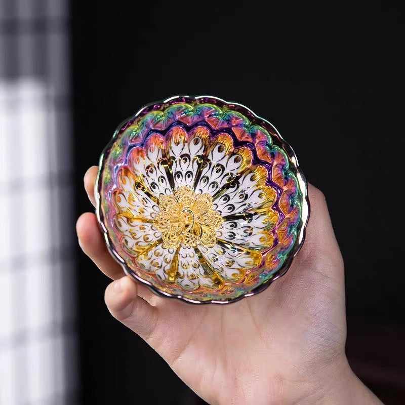 Colorful Golden Peacock Jianzhan Tea Cup