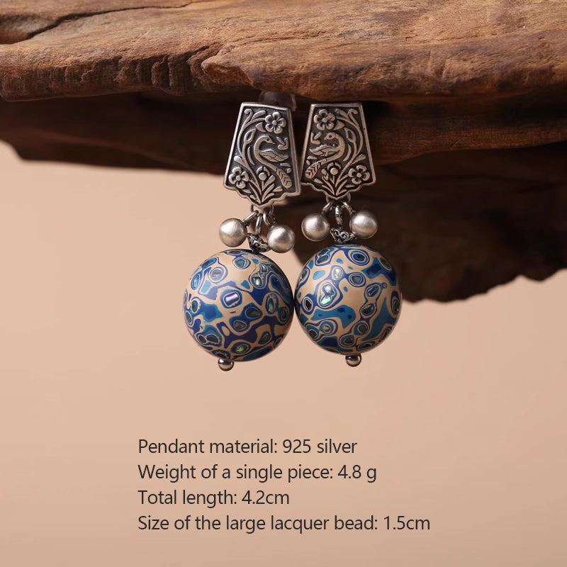 Retro blue earrings made of lacquer