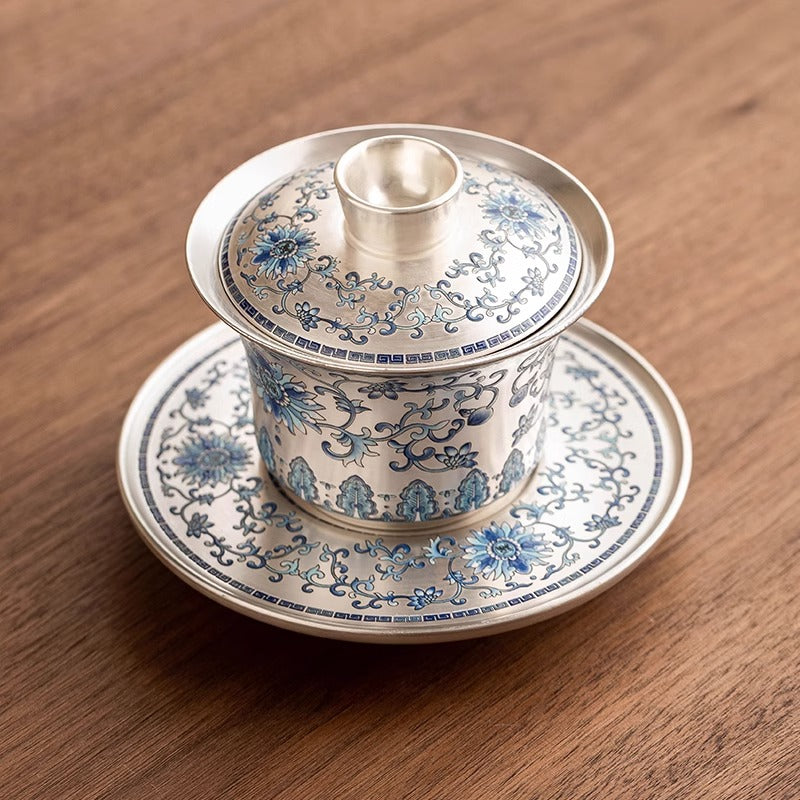 Gilded Silver Good Fortune Lotus Three Layered Covered Bowl Set