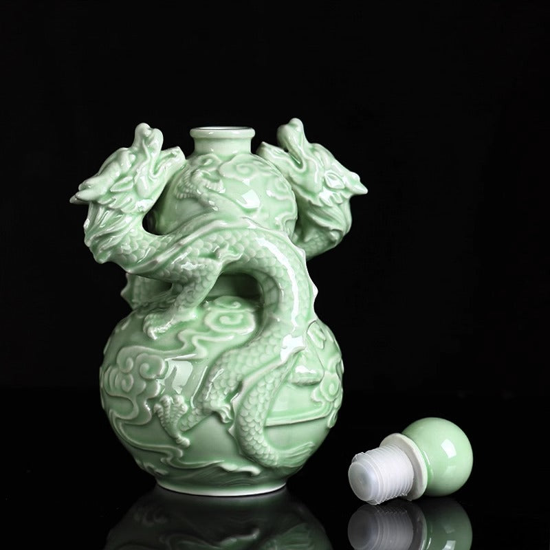 Ceramic Wine Jar with Two Dragons Playing with a Pearl