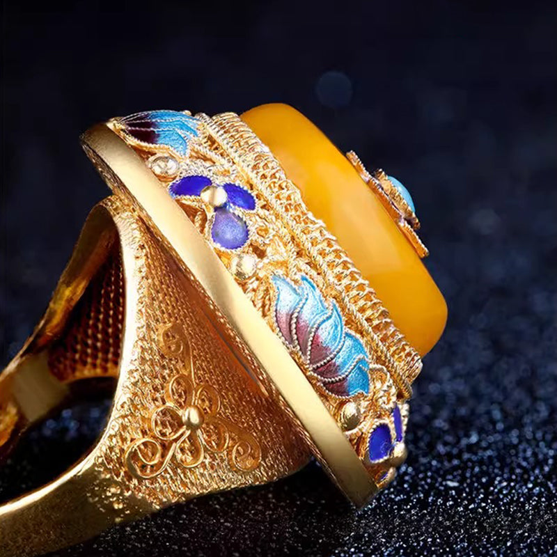Intangible Cultural Heritage Yellow Jade and Beeswax Ring