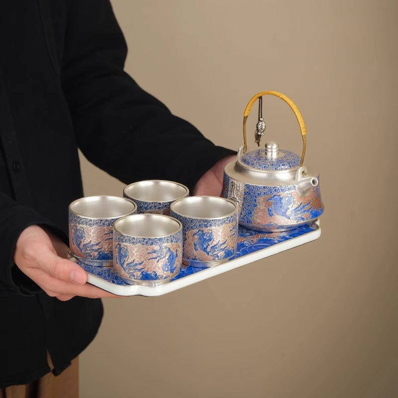 Gilt silver kungfu tea set