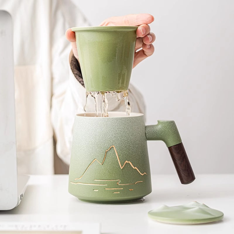 Large capacity Ceramic Mug with Thousand Li River and Mountain Pattern