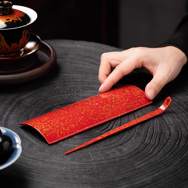 Lacquered Bamboo and Wood Tea Scoop and Tea Pusher