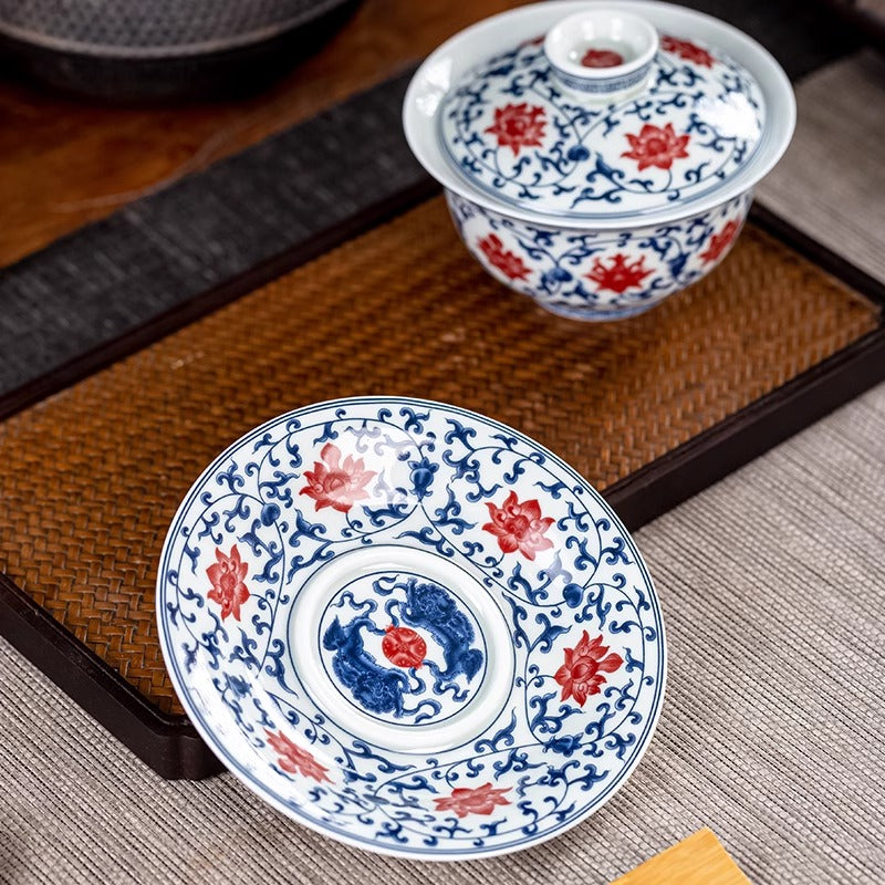 Blue and white Three Layered Covered Bowl with Intertwined Lotus Patterns