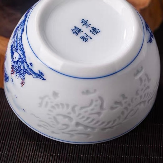 Jingdezhen Hand-Painted "Linglong" Rice-Grain Dragon Tea Cup